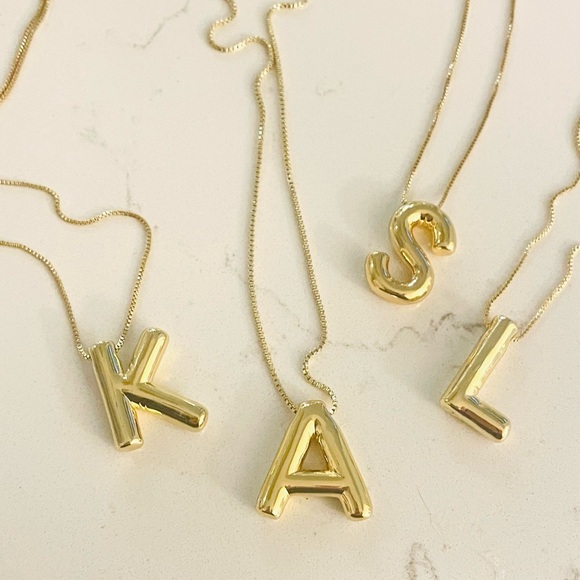 Bubble Monogram Necklace in Gold, Letter A, K, L & S Available - Picture 2 of 3